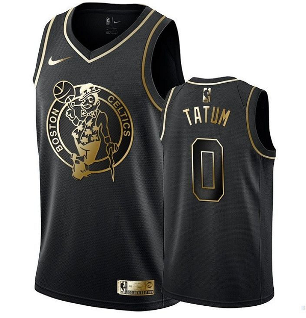 Men's Boston Celtics #0 Jayson Tatum Black Golden Edition Stitched NBA Jersey